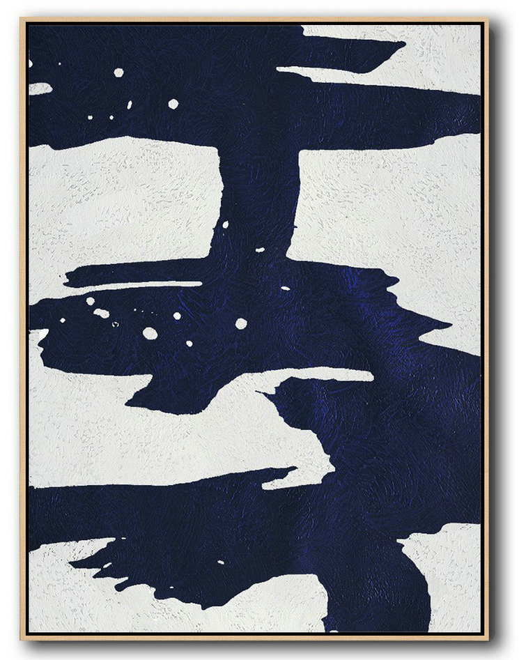 Handmade Large Painting,Buy Hand Painted Navy Blue Abstract Painting Online,Abstract Art Decor Large Canvas Painting